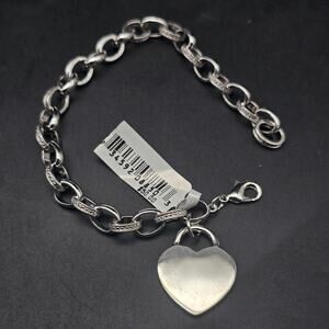 Gianni Argento Heart Bracelet Diamond Accents Silver Tone In Box